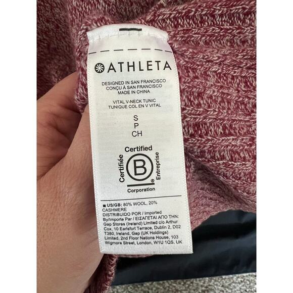 Athleta Vital VNeck Tunic, Small, pink/red, wool & cashmere - Picture 5 of 10